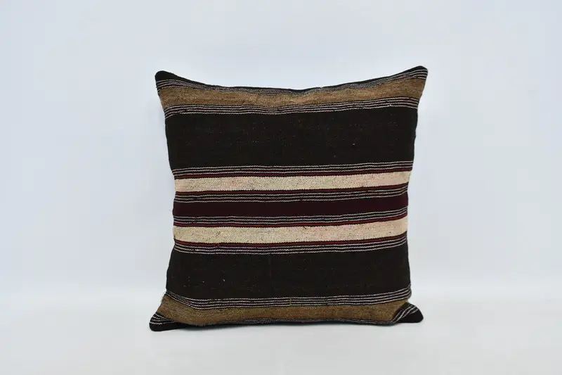 24x24 Brown Cushion Case, Handwoven Pillow, Kilim Cushion Sham, Pillow Case, Vintage Pillow, Seat Pillow Cover, Ethnical Kilim Rug Pillow - 1