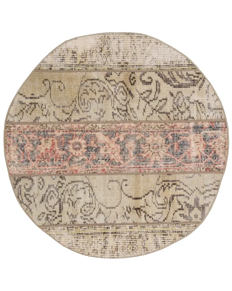 Elegante Alfombra Floral Beige y Roja, 3,1x3,1 ft Decoración Chic