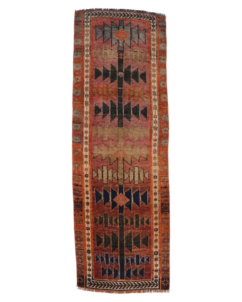 Turuncu ve Mavi Puantiyeli Halı, 3x9,1 ft Canlı Dekor