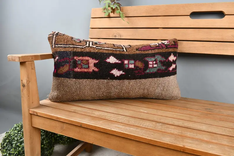 Interior Designer Pillow, Handmade Cushion, Pillow Cover, 12x24 Brown Pillow Case, Kilim Pillow, Luxury Pillow Cover, Home Decor Pillow - 1