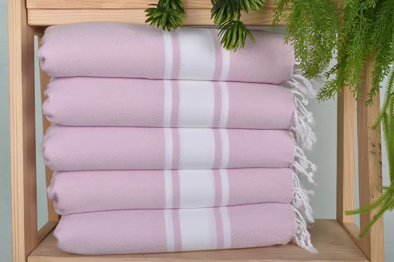 Personalized Pink Cotton Hand Towel, 24x36 Inches, Striped, Beige