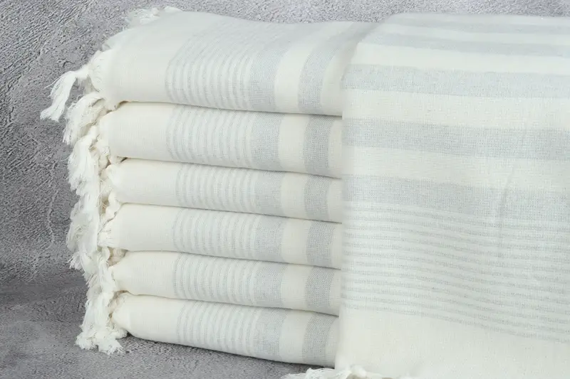 Custom Turkish Beach Towel, Light Gray Striped Terry Towel, 40x67 Inches
