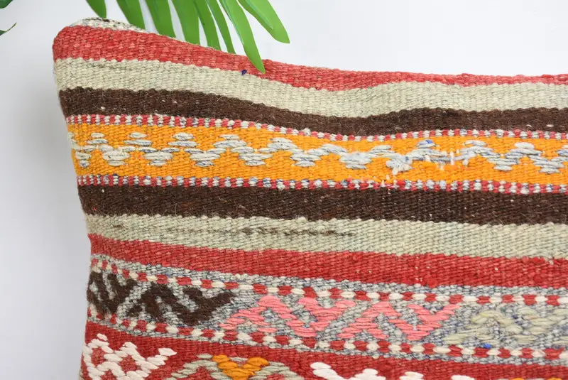 Pillow Cover, Ethnic Throw Pillow, Hippie Throw Pillow Sham, 12x20 Red Pillow Cover, Vintage Kilim Throw Pillow, Home Decor Pillow, Pillow for Sofa - 2