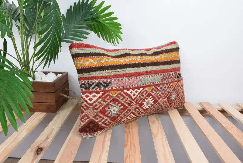 Pillow Cover, Ethnic Throw Pillow, Hippie Throw Pillow Sham, 12x20 Red Pillow Cover, Vintage Kilim Throw Pillow, Home Decor Pillow, Pillow for Sofa - 4