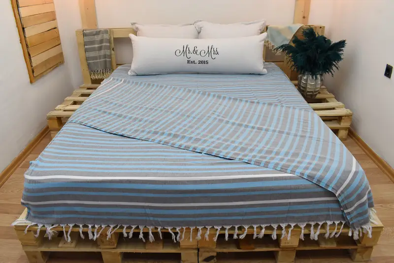 Custom Wedding Gifts, 84x64 Cotton Striped Towel, Customized Turkish Blanket, Throw Blanket, Turkish Bedcover, Boho Throw Blankets, Cotton Bedspread - 8