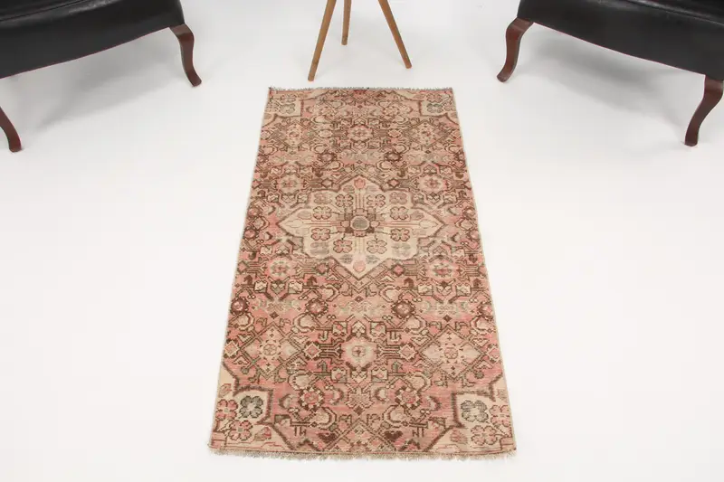 2.2x4.5 ft Rug, Turkish Vintage Rug, Oushak Red Animal Print Rug - 1