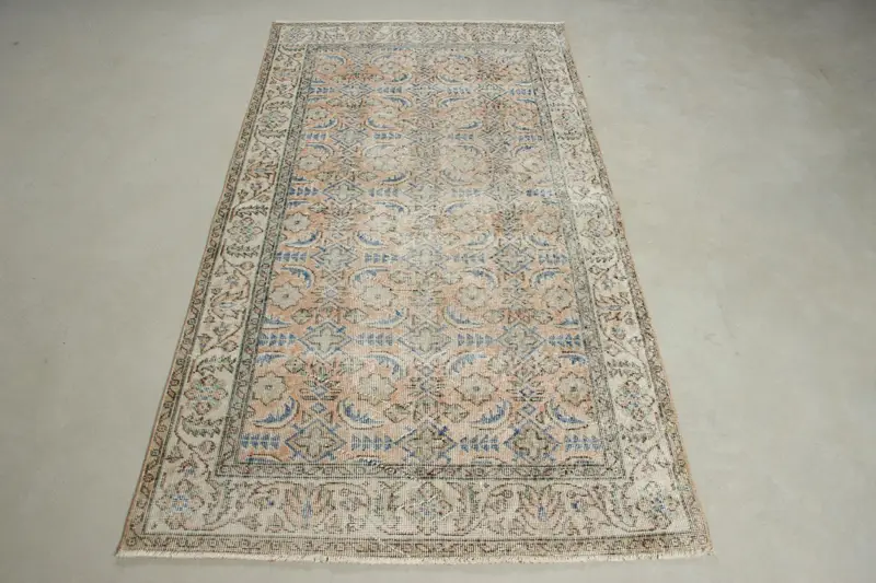 鮮やかなオレンジとブルーのラグ、3.6x6.8フィートの花柄とペイズリー