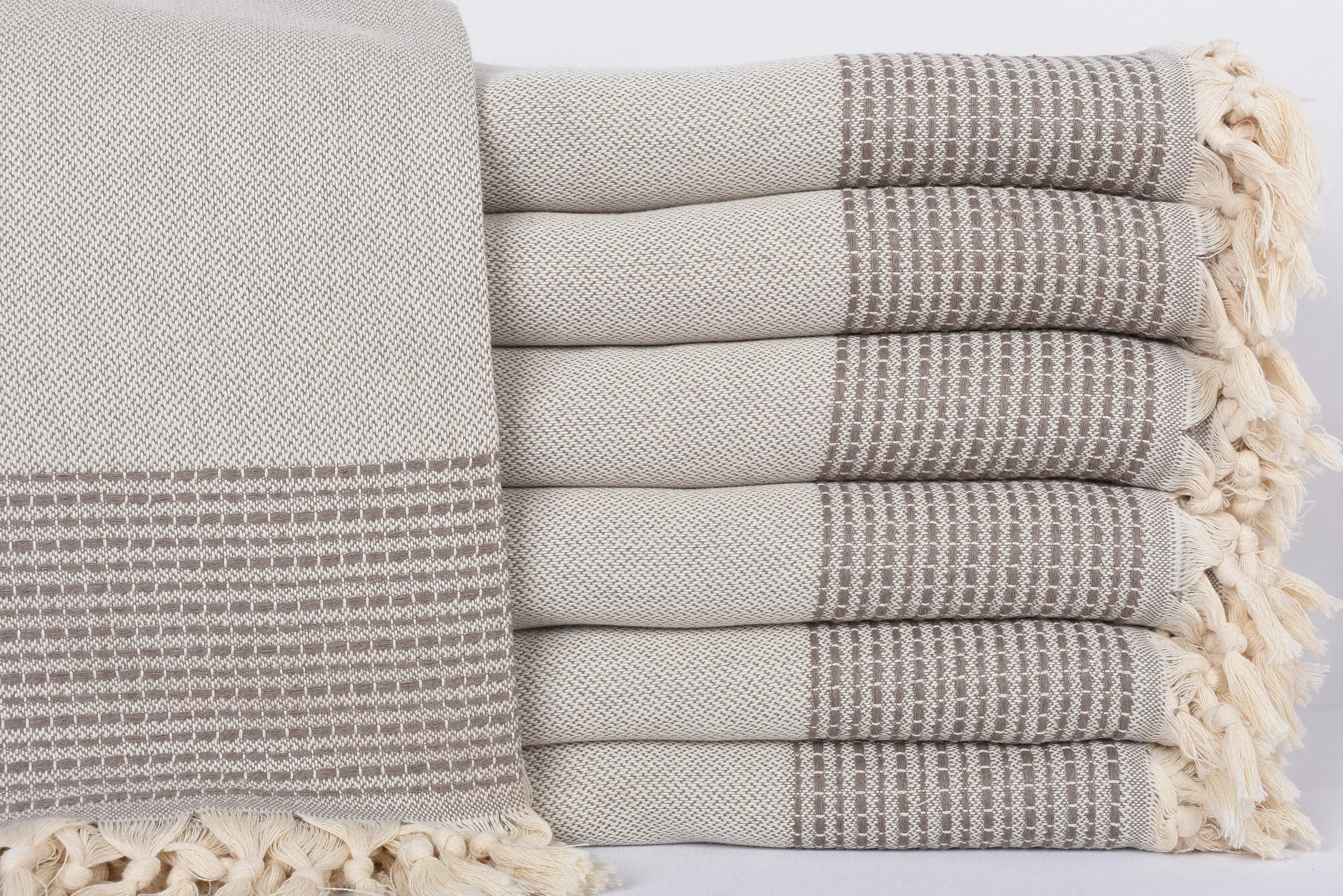 Organic Beach Blanket Brown Striped Throw, 95x91 Inches - 1