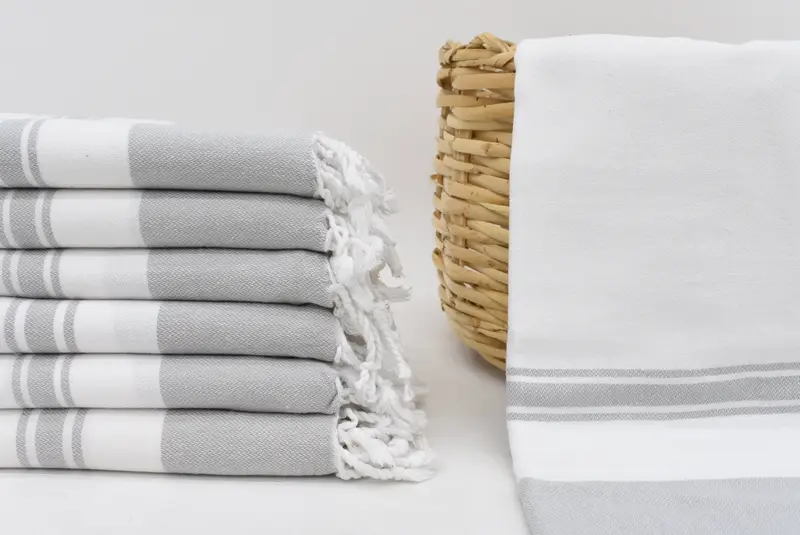 Personalized Wedding Gift Gray Striped Towel, Handmade Organic Cotton, 63x40 Inches