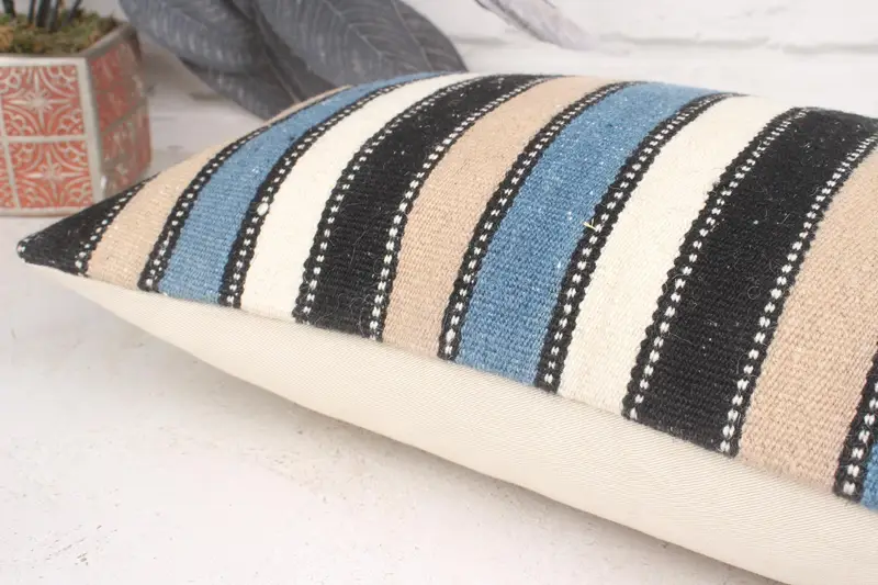 Pillow, Bench Pillow Sham, Decorative Bolster Cushion Cover, Kilim Pillow Cover, Vintage Kilim Pillow, Kilim Pillow, 12x20 Blue Pillow Cover - 7