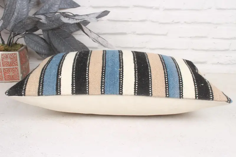 Pillow, Bench Pillow Sham, Decorative Bolster Cushion Cover, Kilim Pillow Cover, Vintage Kilim Pillow, Kilim Pillow, 12x20 Blue Pillow Cover - 5
