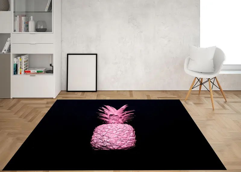 エレガントなプリントラグ：モダンなキッチン向けのピンクパイナップルデザイン