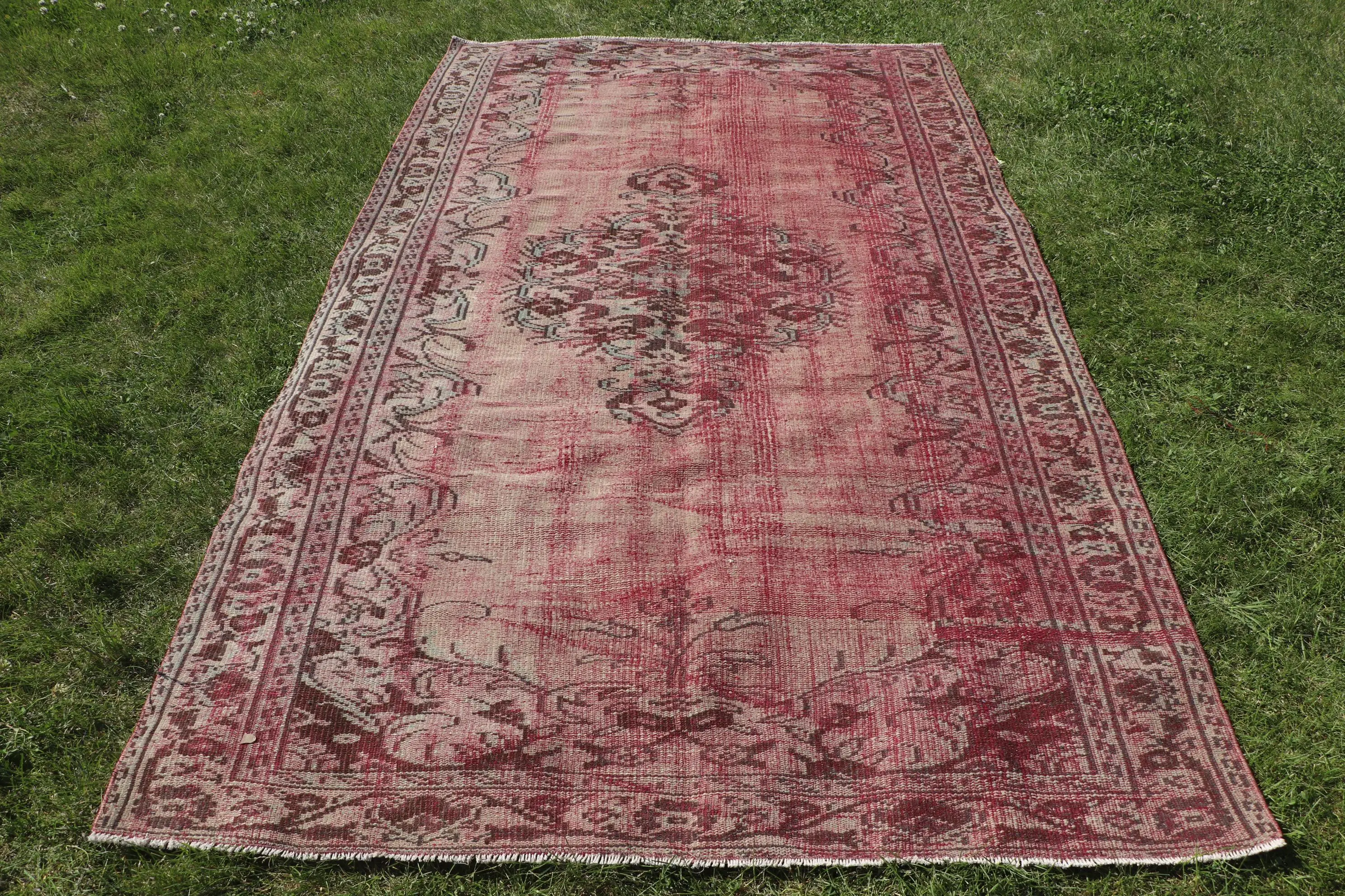 Vintage Türk Halısı 5x8,6 ft (152x261 cm), Kırmızı Kahverengi Soyut Halı - 1