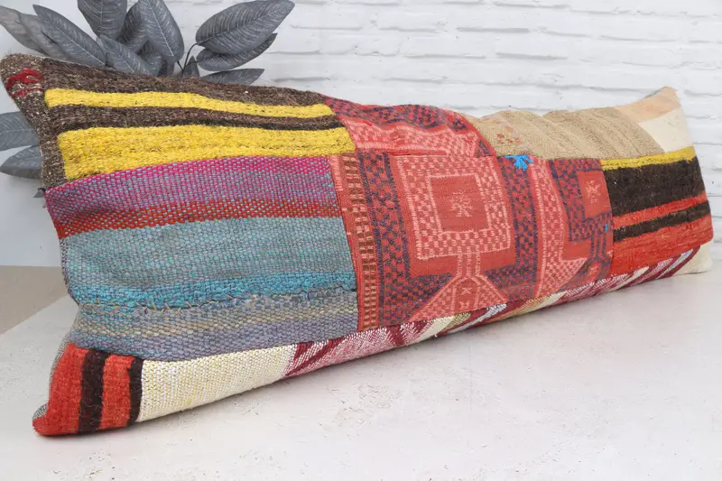 Kilim Cushion Sham, Boho Pillow Sham Cover, 16x48 Red Pillow Case, Cushion Case, Neutral Throw Pillow Case, Retro Cushion, Pillow for Couch - 4
