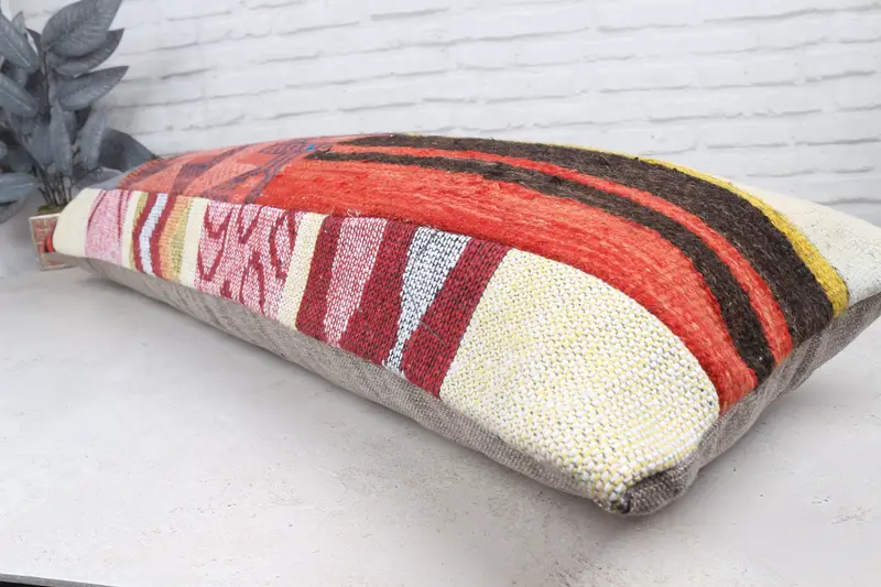 Kilim Cushion Sham, Boho Pillow Sham Cover, 16x48 Red Pillow Case, Cushion Case, Neutral Throw Pillow Case, Retro Cushion, Pillow for Couch - 7