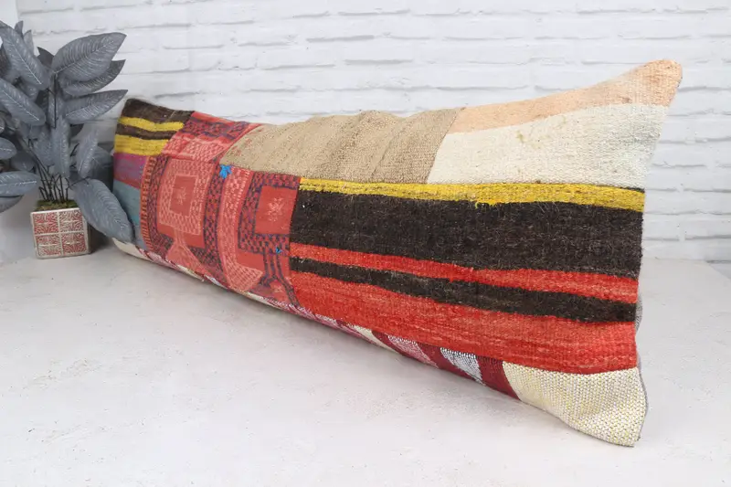 Kilim Cushion Sham, Boho Pillow Sham Cover, 16x48 Red Pillow Case, Cushion Case, Neutral Throw Pillow Case, Retro Cushion, Pillow for Couch - 5