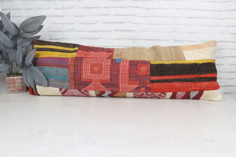 Kilim Cushion Sham, Boho Pillow Sham Cover, 16x48 Red Pillow Case, Cushion Case, Neutral Throw Pillow Case, Retro Cushion, Pillow for Couch - 1