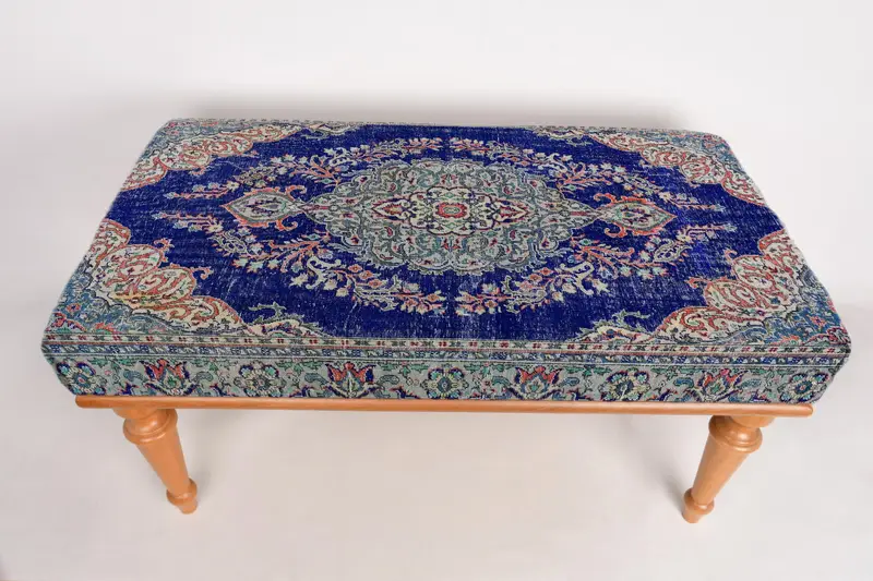 Modular Kilim-Inspired Ottoman, Blue & Gray Wool Blend Sofa Set