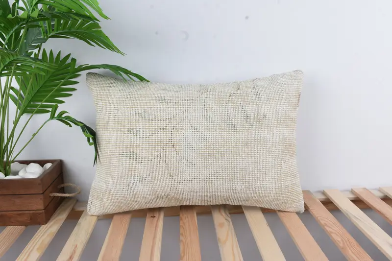 Square Throw Pillow Sham, Pillow Sham, Interior Designer Pillow, Vintage Kilim Throw Pillow, Kilim Pillow, 16x24 Beige Cushion Case - 1