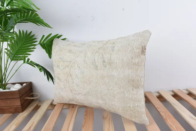 Square Throw Pillow Sham, Pillow Sham, Interior Designer Pillow, Vintage Kilim Throw Pillow, Kilim Pillow, 16x24 Beige Cushion Case - 5