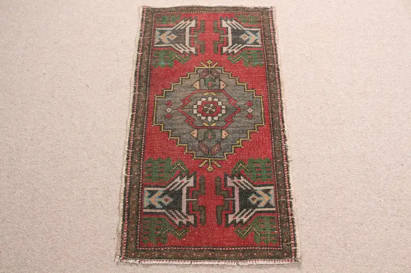 Roter Teppich, 1,8 x 3,1 Fuß, einfarbiges Muster mit grauen Akzenten