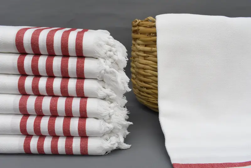 Beach Towel Turkish Cotton White & Red Stripes, 70x40 inches