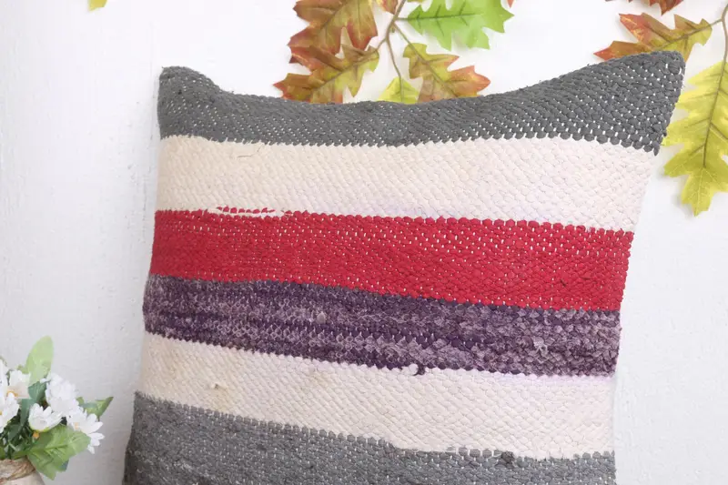 Turkish Kilim Pillow, Gift Pillow, Turkish Bench Pillow Sham, Pillow Case, Boho Pillow Sham Cover, Chair Cushion Cover, 18x18 Red Cushion Cover - 5