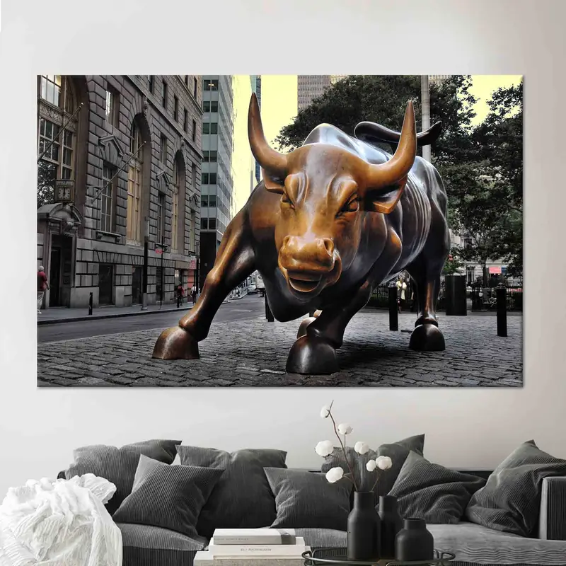 エレガントなブロンズの雄牛像キャンバス - ニューヨークの風景アート