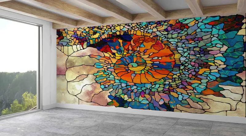 Elegante bedruckte Tapete: trendige, abstrakte, fraktale, farbenfrohe Designs