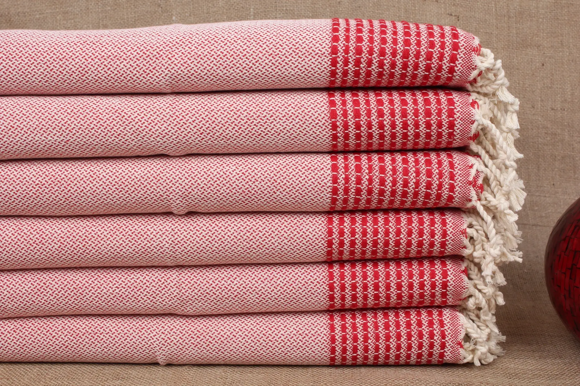 Dish Towel Embroidery Designs Monogram Red Striped Towel, 20x40 Inches - 1