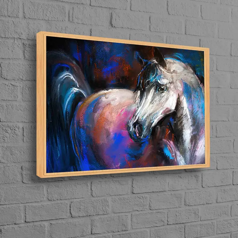 Elegante lienzo de caballo blanco: arte abstracto al óleo para amantes de los caballos