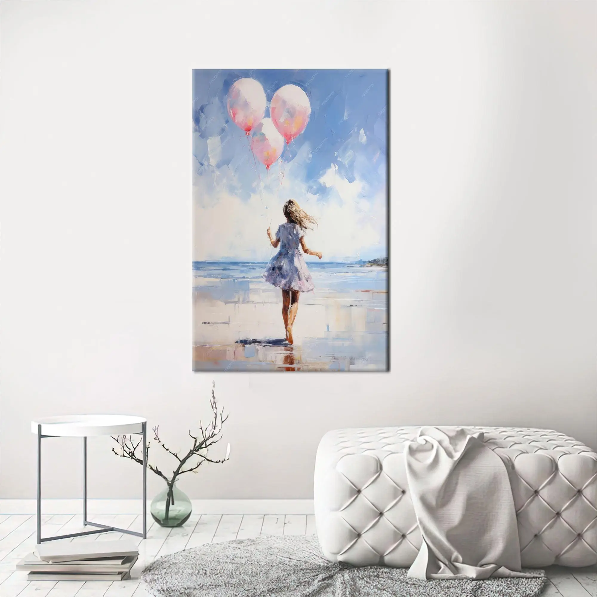 Elegant Girl Room Canvas: Blue & Pink Artistic Print - 1
