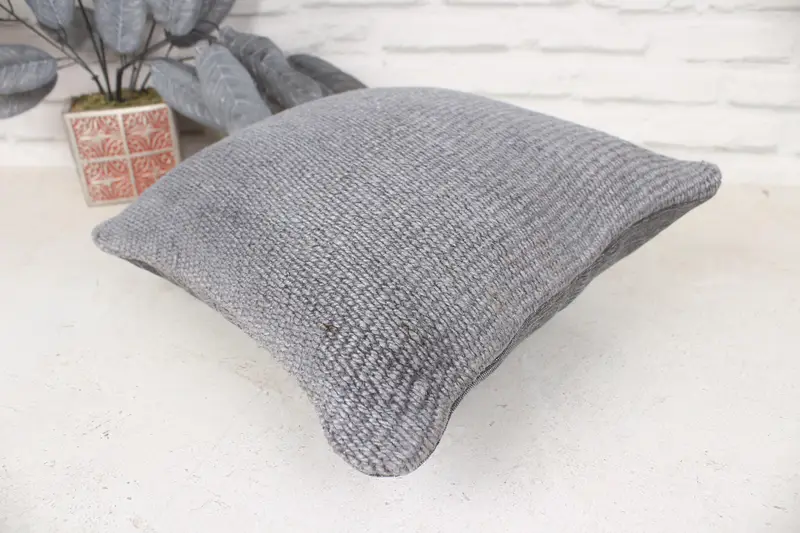 Boho Pillow Sham Cover, Cushion, Cotton Cushion Case, Handmade Kilim Cushion, Authentic Pillow, 14x14 Gray Pillow Case, Boho Pillow - 6