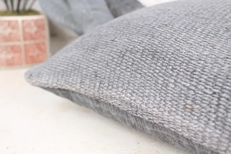 Boho Pillow Sham Cover, Cushion, Cotton Cushion Case, Handmade Kilim Cushion, Authentic Pillow, 14x14 Gray Pillow Case, Boho Pillow - 7