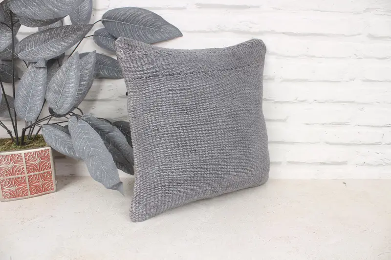 Boho Pillow Sham Cover, Cushion, Cotton Cushion Case, Handmade Kilim Cushion, Authentic Pillow, 14x14 Gray Pillow Case, Boho Pillow - 3