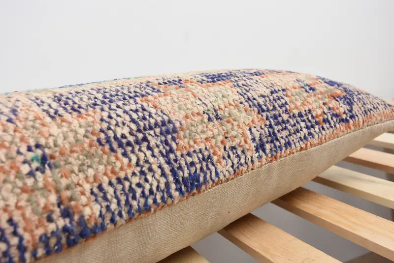 Turkish Kilim Pillow, Kilim Pillow, Pillow Case, 12x48 Blue Pillow Cover, Office Chair Cushion Cover, Throw Kilim Pillow, Handmade Cushion - 7