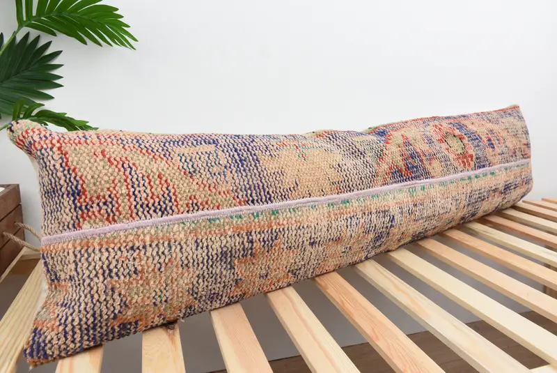 Turkish Kilim Pillow, Kilim Pillow, Pillow Case, 12x48 Blue Pillow Cover, Office Chair Cushion Cover, Throw Kilim Pillow, Handmade Cushion - 4