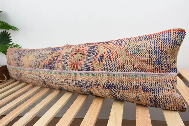 Turkish Kilim Pillow, Kilim Pillow, Pillow Case, 12x48 Blue Pillow Cover, Office Chair Cushion Cover, Throw Kilim Pillow, Handmade Cushion - 5