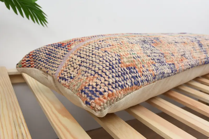 Turkish Kilim Pillow, Kilim Pillow, Pillow Case, 12x48 Blue Pillow Cover, Office Chair Cushion Cover, Throw Kilim Pillow, Handmade Cushion - 6