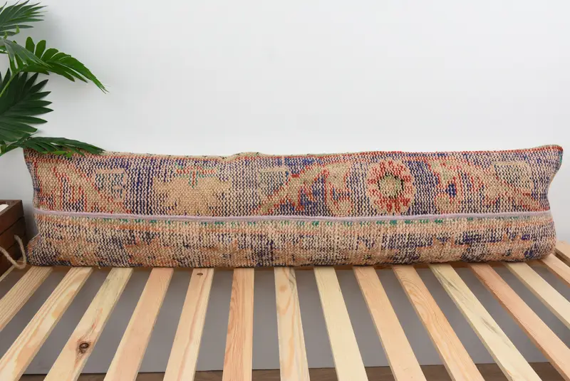 Turkish Kilim Pillow, Kilim Pillow, Pillow Case, 12x48 Blue Pillow Cover, Office Chair Cushion Cover, Throw Kilim Pillow, Handmade Cushion - 1