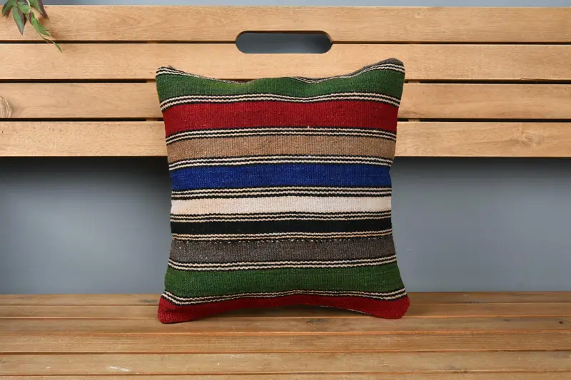 Couch Pillow Case, Handwoven Cushion, Cushion Cover, Toss Pillow, Kilim Pillow, Gift Pillow, 14x14 Green Cushion Cover, Boho Pillow Sham Cover - 6