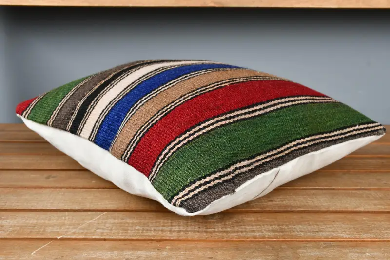Couch Pillow Case, Handwoven Cushion, Cushion Cover, Toss Pillow, Kilim Pillow, Gift Pillow, 14x14 Green Cushion Cover, Boho Pillow Sham Cover - 4