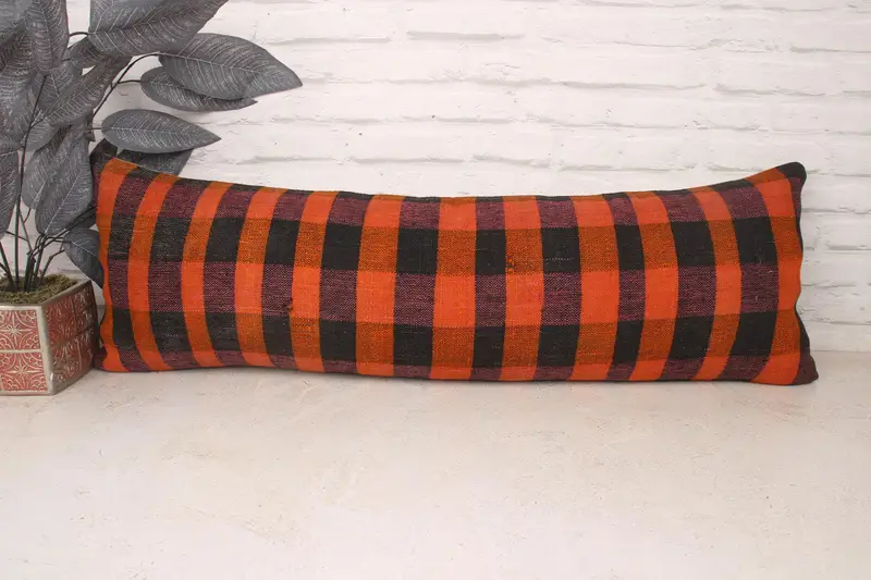 Vintage Pillow, Vintage Kilim Pillow, Pillow Sham, Vintage Kilim Throw Pillow, Outdoor Throw Cushion Cover, 12x36 Red Cushion, Garden Pillow Case - 1