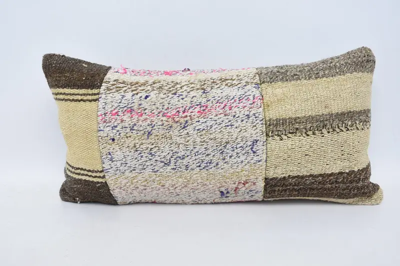 One Of A Kind Pillow Cover, Gift Pillow, Bright Pillow, Cotton Pillow, Kilim Pillow, Cushion, Home Decor Pillow, 12x24 Beige Pillow Cover - 1
