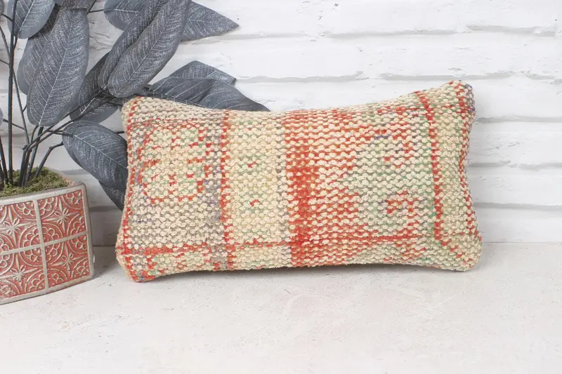 Tribal Pillow Sham, Throw Kilim Pillow, Turkish Kilim Pillow, 8x16 Red Cushion Cover, Cushion Cover, Natural Pillow Sham, Gift Pillow - 1