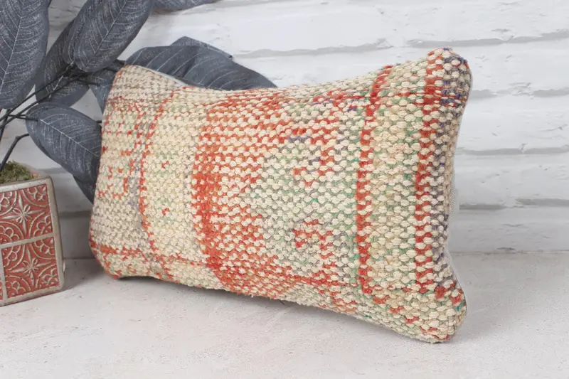 Tribal Pillow Sham, Throw Kilim Pillow, Turkish Kilim Pillow, 8x16 Red Cushion Cover, Cushion Cover, Natural Pillow Sham, Gift Pillow - 3