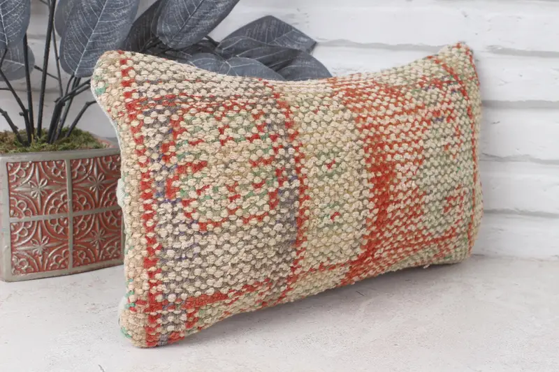 Tribal Pillow Sham, Throw Kilim Pillow, Turkish Kilim Pillow, 8x16 Red Cushion Cover, Cushion Cover, Natural Pillow Sham, Gift Pillow - 4