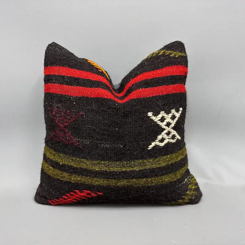 Antique Pillows, Pillow Case, Hippie Throw Cushion Case, Kilim Pillow Cover, Vintage Kilim Pillow, Retro Pillow Cover, 18x18 Red Pillow Case - 1