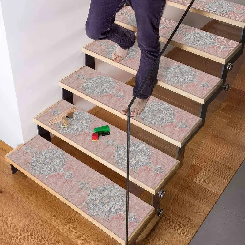 Red & Navy Blue Ethnic Kilim Design Printed Stair Rug