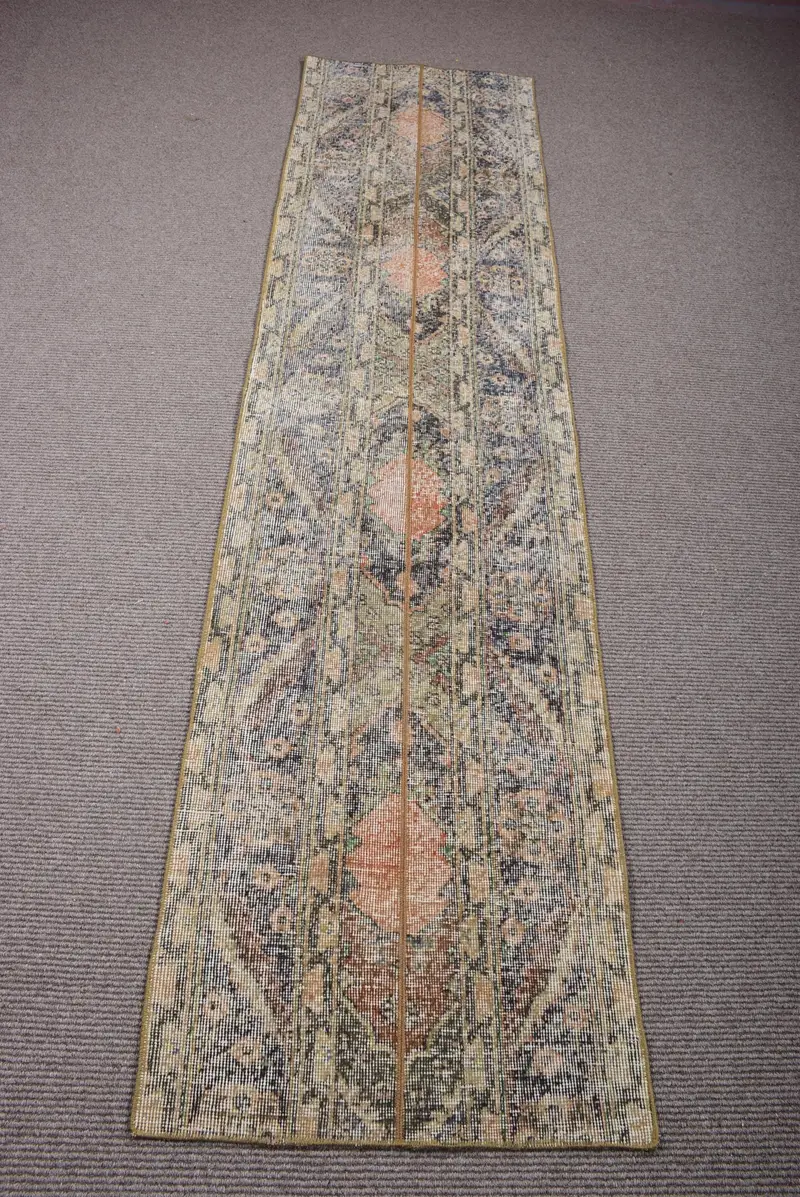 Mavi, Turuncu Patchwork Halı, 2,1x8,8 ft Şık Dekor